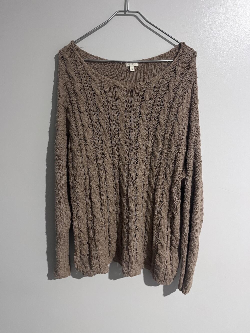 SONOMA Life + Style Sweater Womens XL Beige Open-Knit Scoop Neck Cable-Knit